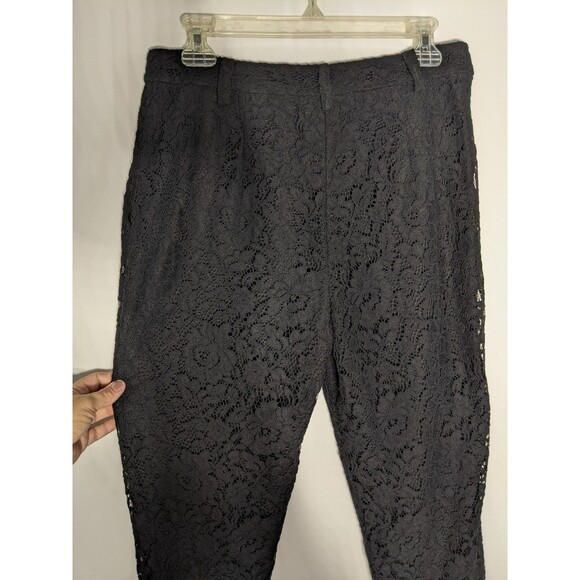 Women's Black Lace Slim Fit Ankle Length Pants Size 8 Holiday Office Party - Picture 9 of 12
